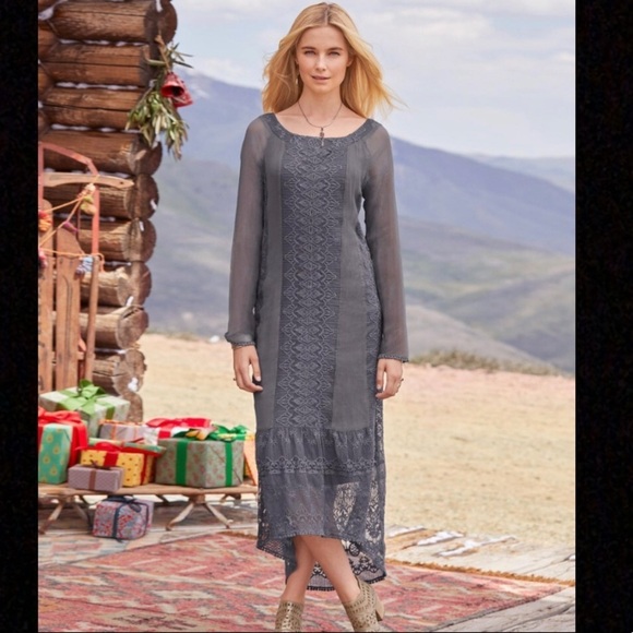 Sundance Gray Viviana Chiffon Column Embroidered Lace Long sleeve Dress - Picture 3 of 16